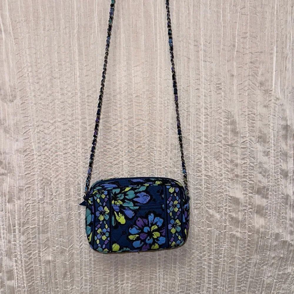 Vera Bradley Indigo Pop Navy Blue Purple Green Quilted Floral Mini Crossbody